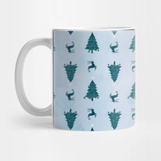 Pretty Teal Green Christmas Trees & Reindeer Pattern on Pink Blue Ombre Mug